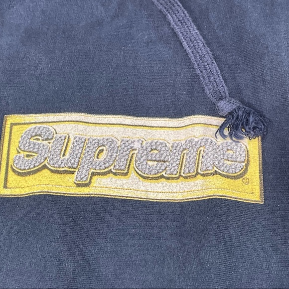 Supreme Navy Color Bling Box Logo Hooded Sweatshirt Mens Medium Size Hoodie - Picture 2 of 7